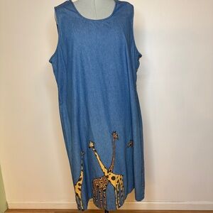 Vintage Denim Dress with Giraffe Print
